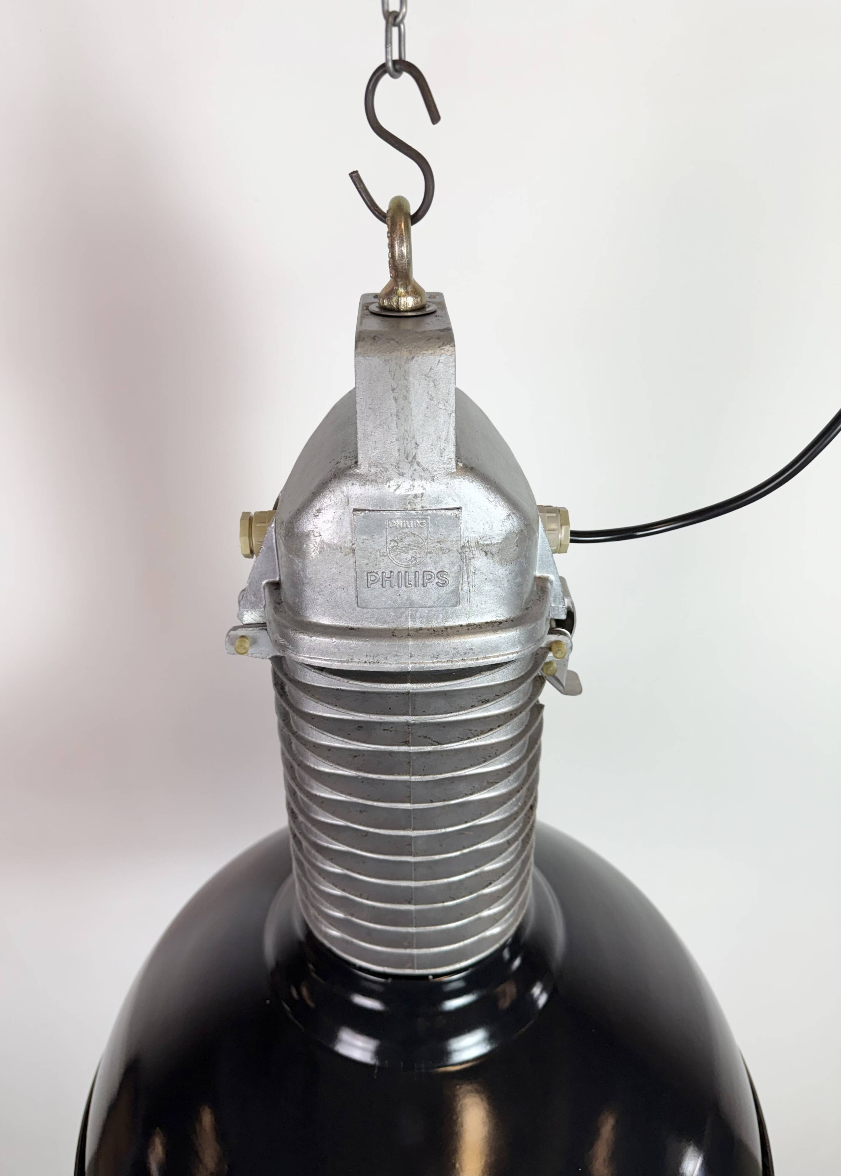Large Industrial Black Enamel Factory Pendant Lamp from Philips, 1960s