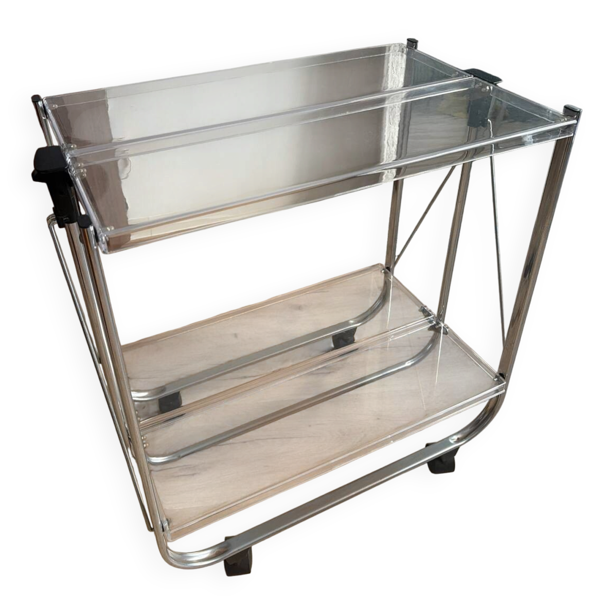 Folding dessert table in acrylic on wheels