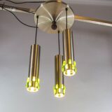 Ceiling lamp with 3 branches aluminum and glass 60s