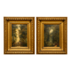 Paire de peintures "Paysage forestier" sur panneau de bois.