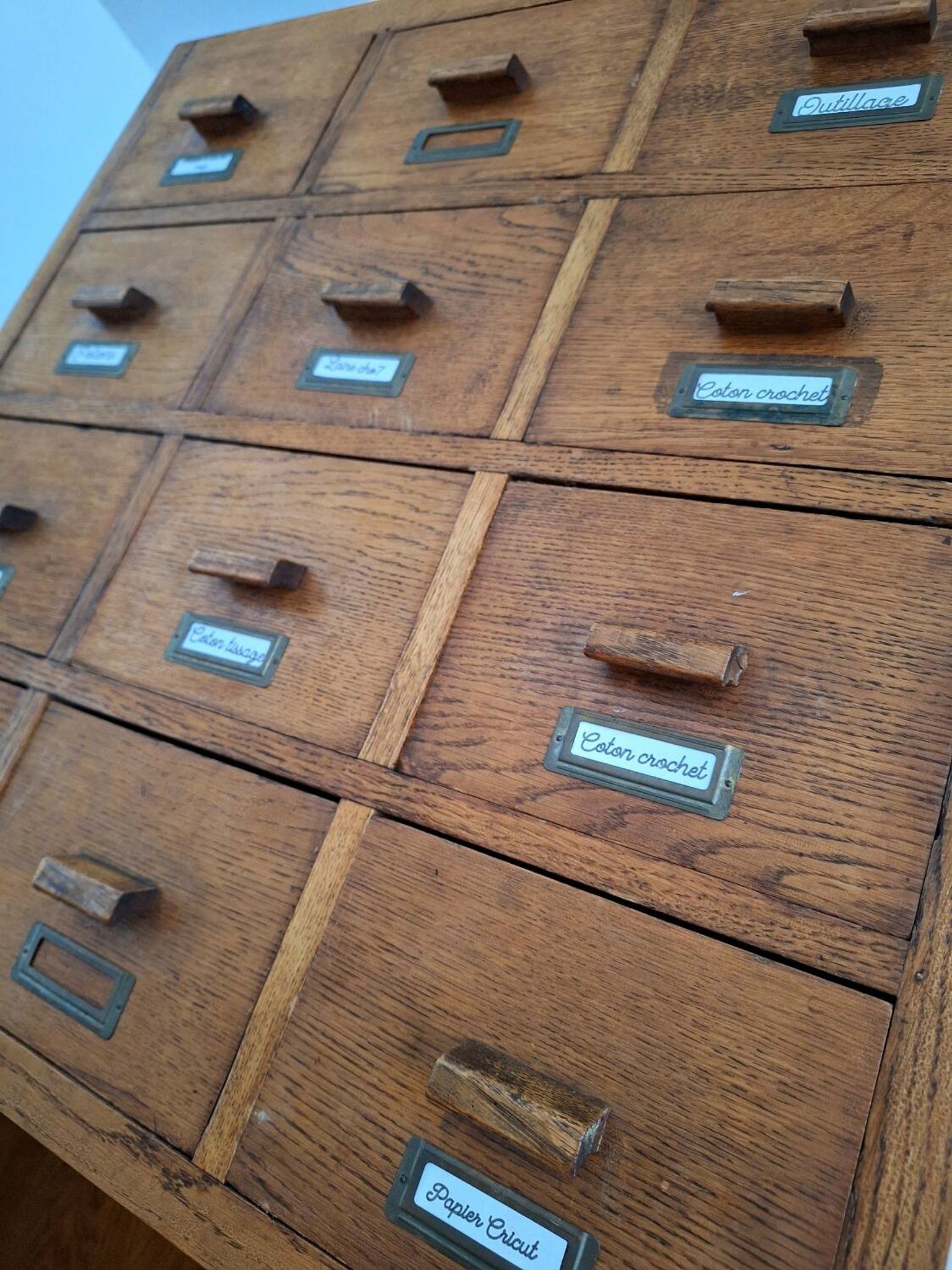 Very large vintage workshop furniture with 30 drawers, haberdashery compartments.