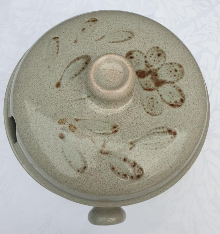 Soup or vinegar sarreguemines morzine 1970 gray floral decoration brown