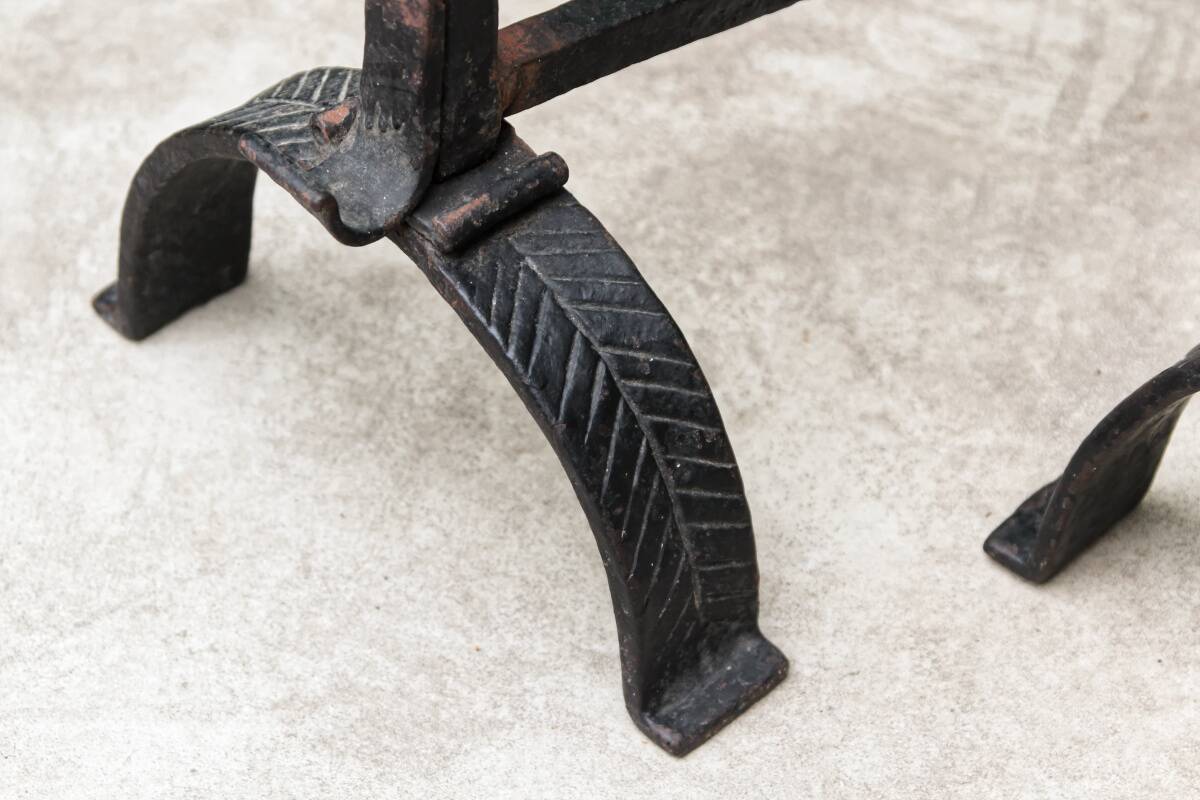 Pair of wrought iron andirons; 17th century