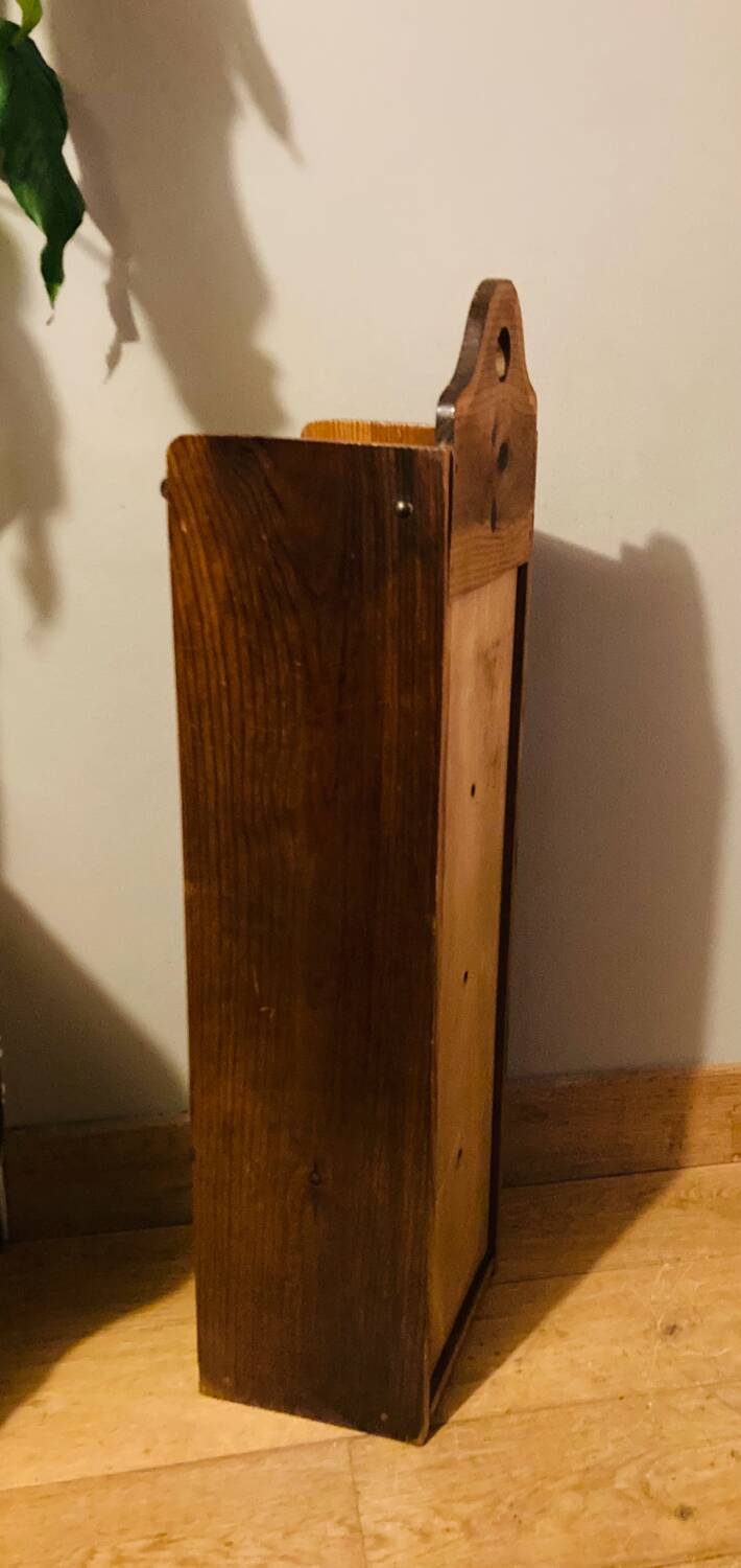 1980s solid wood bread bin decorated with a golden wheat sheaf