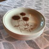 Lot de 6 assiettes beige en grès de Sarreguemine chardons