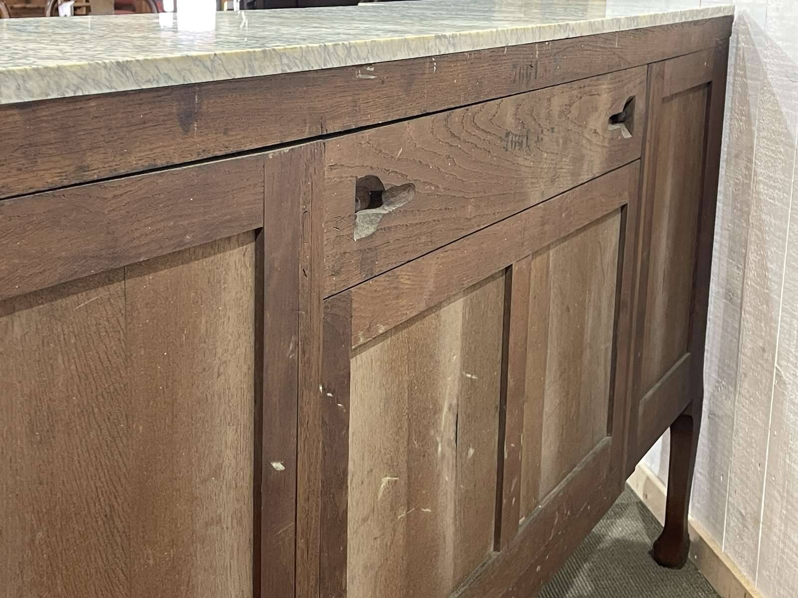 SOUBRIER Chippendale sideboard in oak, elm burl and marble