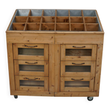 Meuble de mercerie hollandais vintage en pin et verre