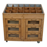 Vintage Dutch Pine Haberdashery Shop Cabinet with Glass Fronts