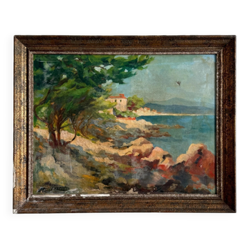 Huile sur toile la Pointe de Bacon à Antibes par M. Desgardins