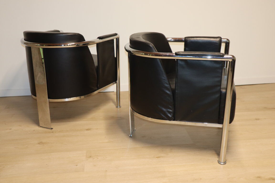 Pair of armchairs in synthetic leather and chromed metal, 1970