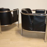Pair of armchairs in synthetic leather and chromed metal, 1970