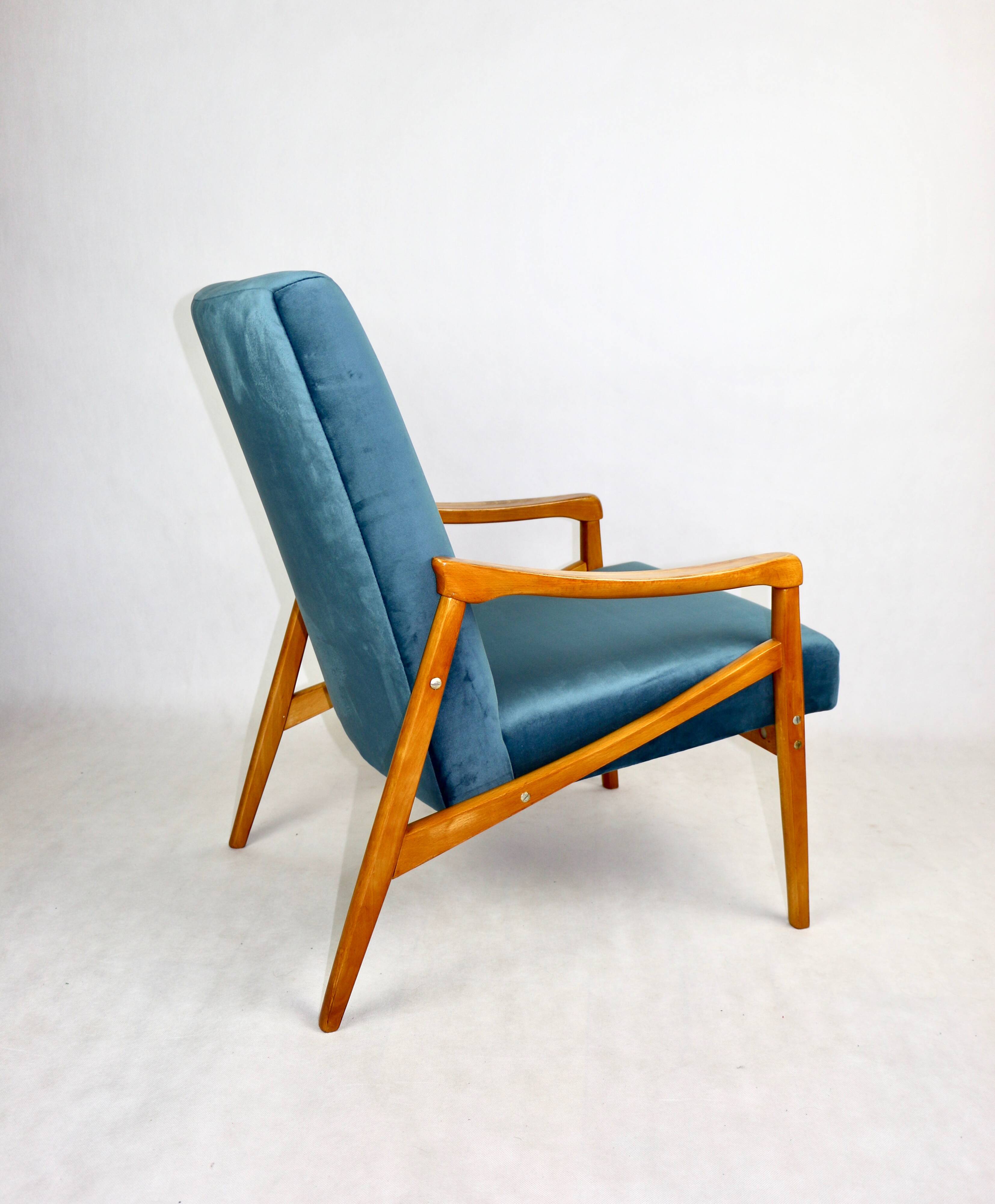 Czech Model Armchair attributed to Jiri Jiroutek in ocean blue, 1970s