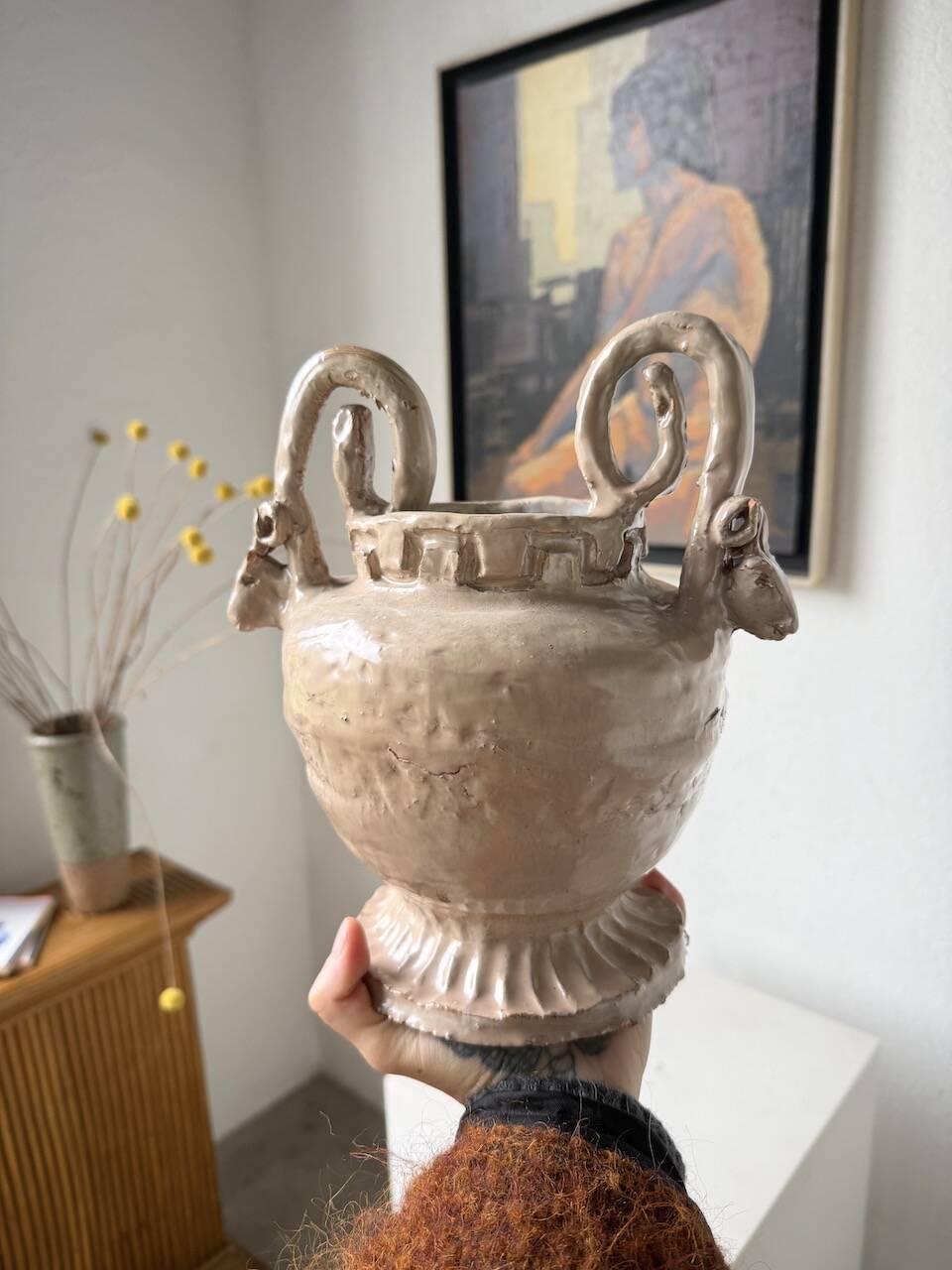 Ceramic bowl with ram heads