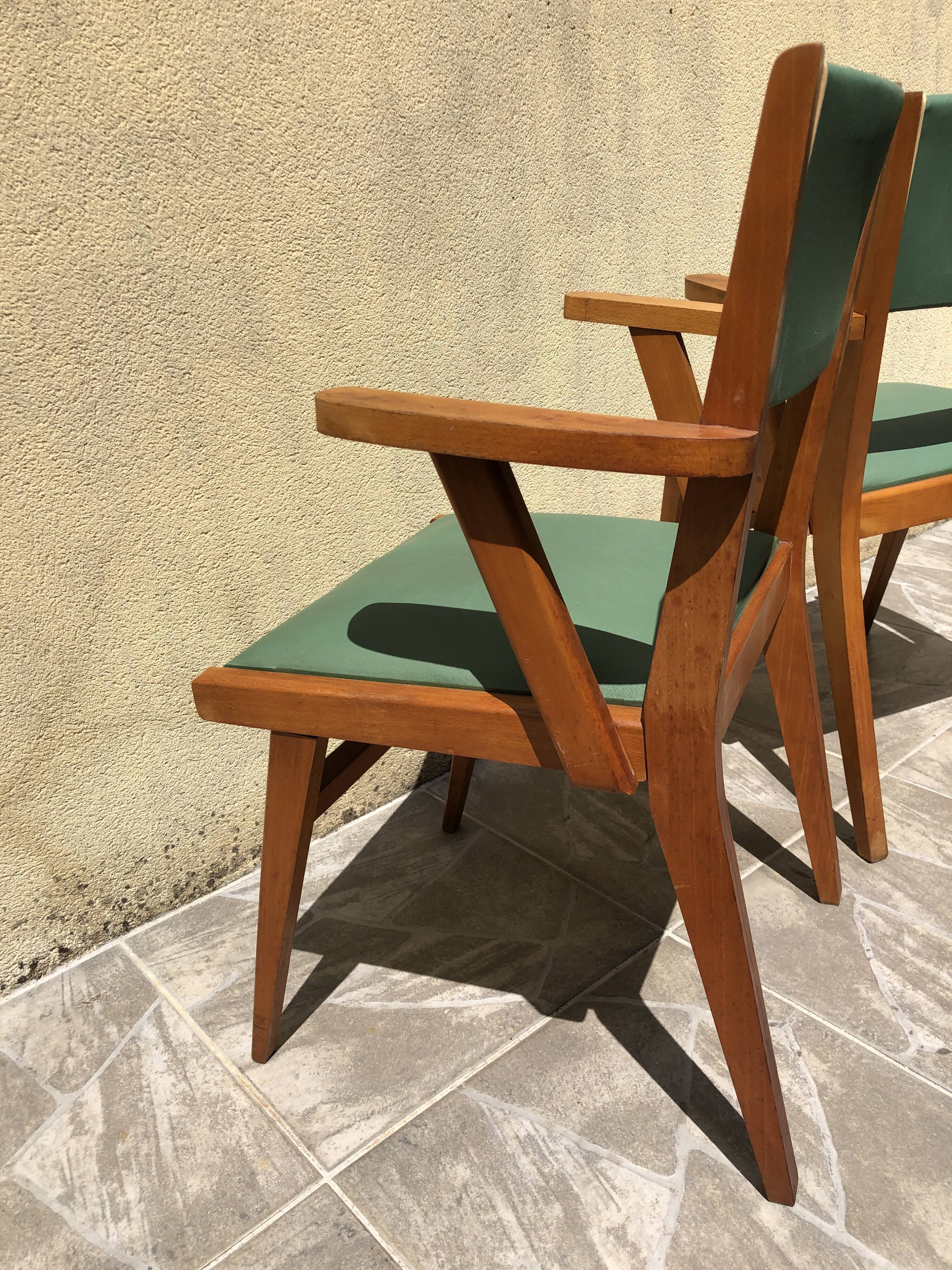 Pair of green bridge armchairs