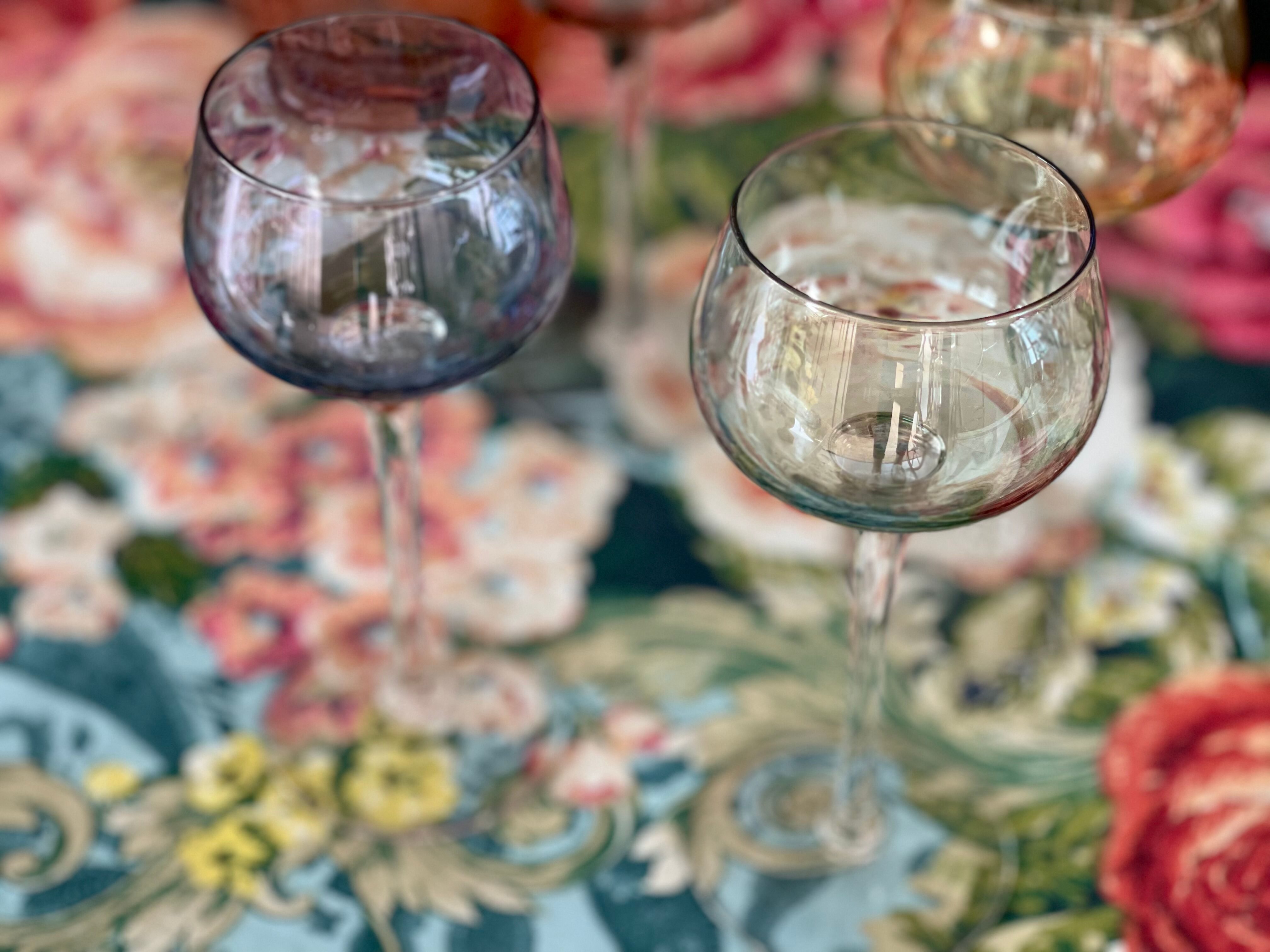 7 vintage iridescent foot glasses