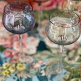 7 vintage iridescent foot glasses