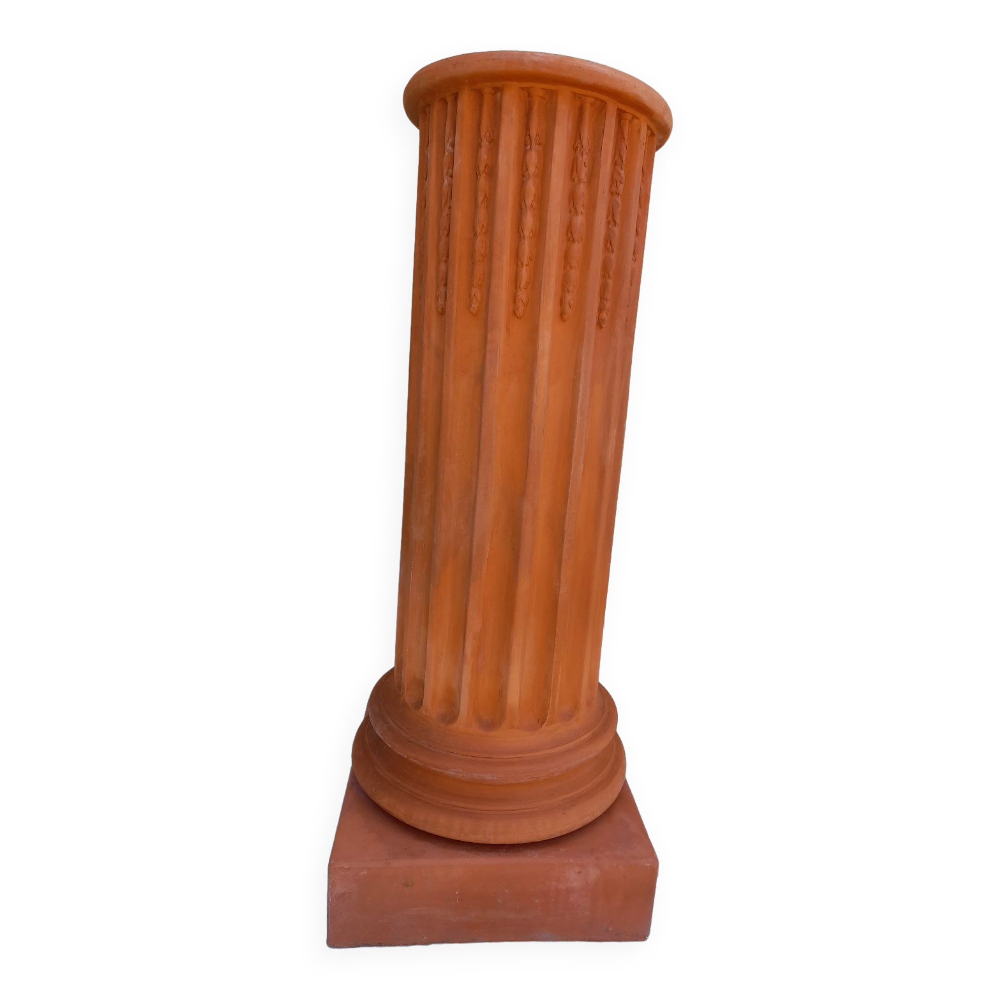 Antique fluted terracotta pedestal column