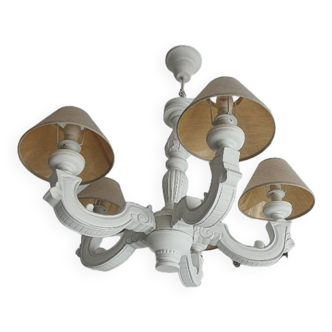 White wooden chandelier 5 branches