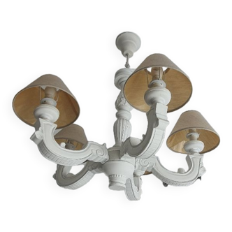 5-branched white wooden chandelier