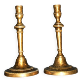 Set of 2 antique baluster candle holders in bronze – Pair of 19th-century beaded gadrooned candlesticks.