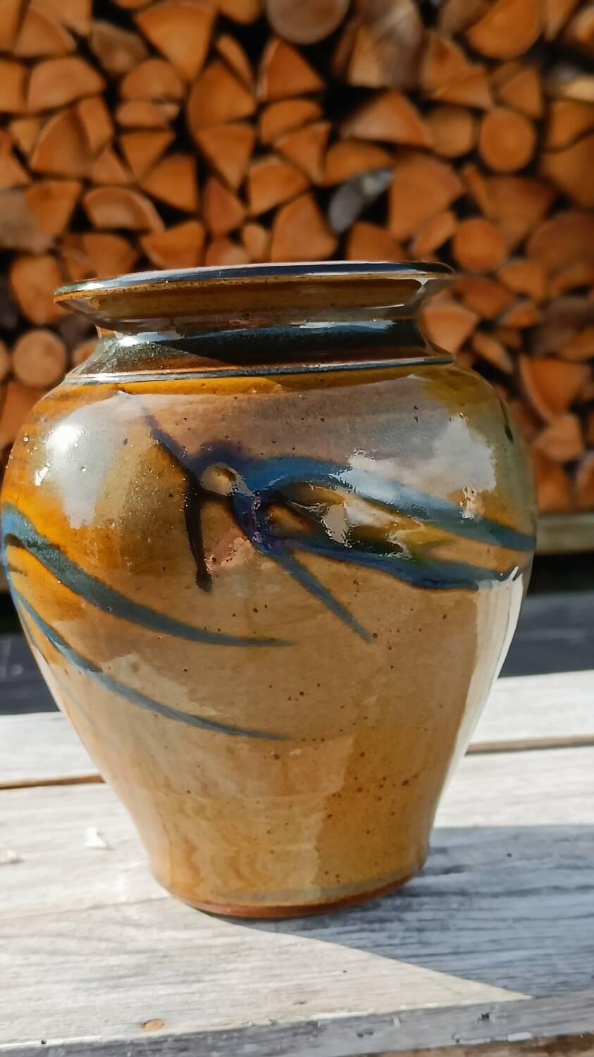 Flamed enamelled stoneware vase