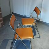 Pair, 2 vintage folding chairs, fawn color