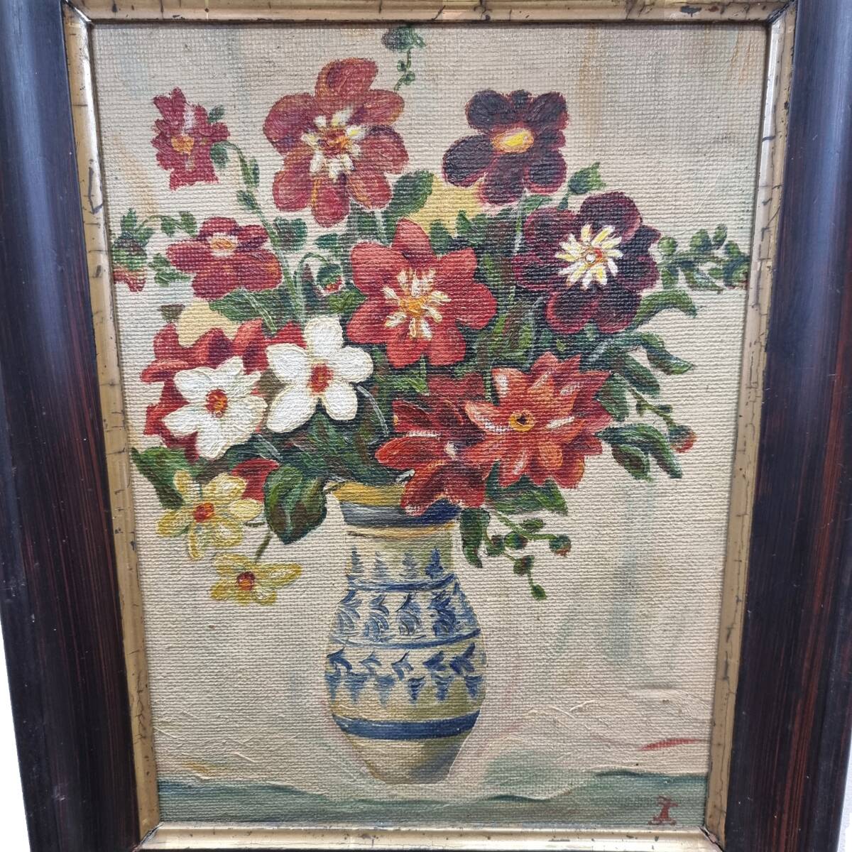 Old Flower Still Life On Canvas, early 1900s