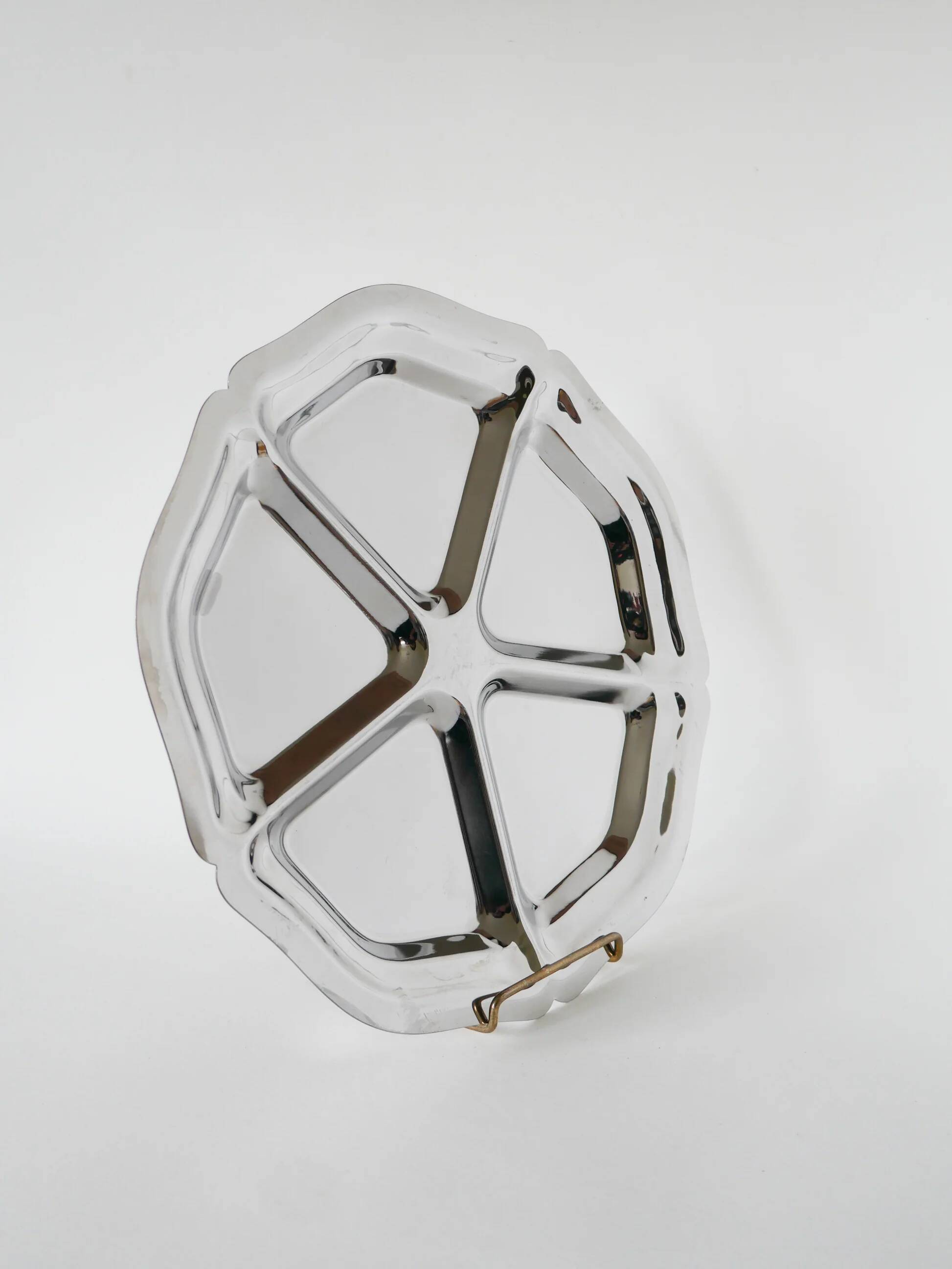 Stainless steel compartment dish, flower shape, 1970 - 33 cm