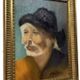 Oil painting on canvas portrait of a Chinese man in a black hat.