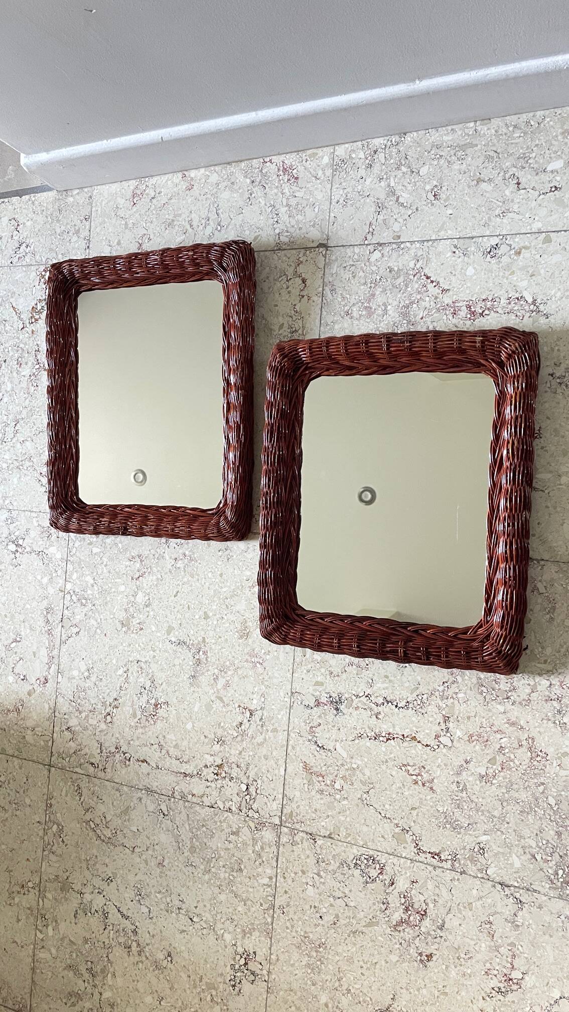 Pair of vintage rattan wicker mirrors