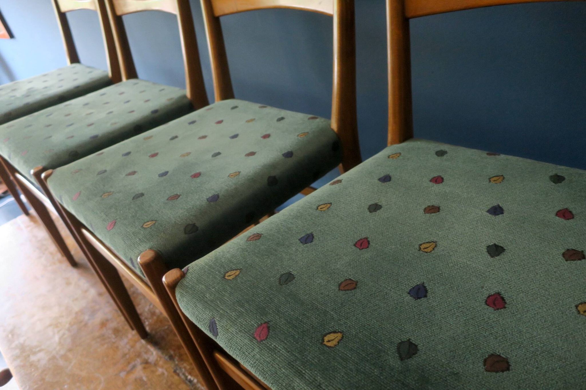 Set of 4 mid century dining chairs with chenille covers, 1960