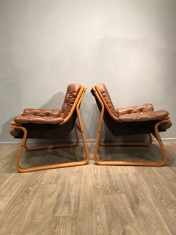 fauteuils Suédois, Des Années 60, En cuir Et Teck
