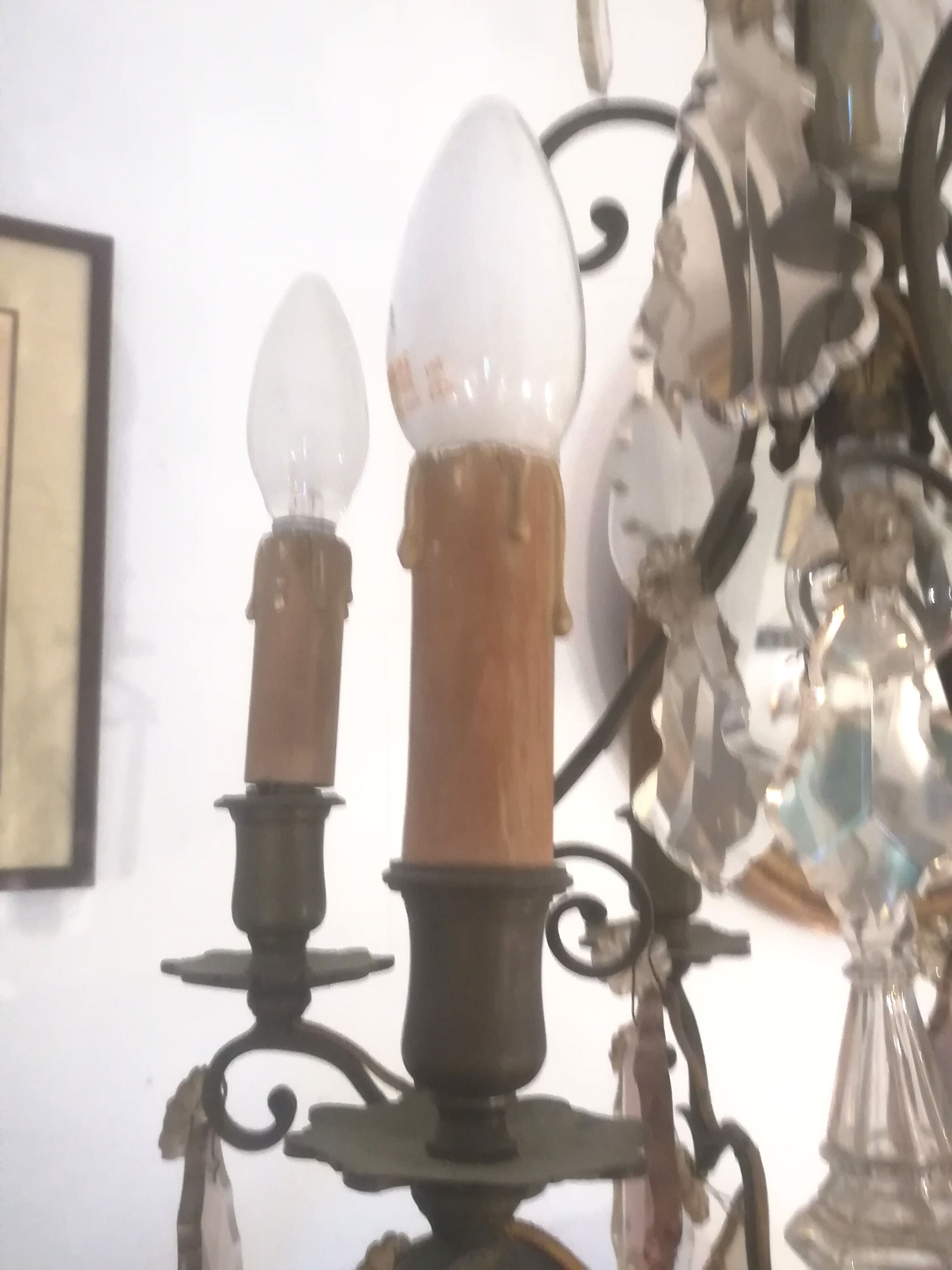 Lustre en bronze et pampilles bicolore
