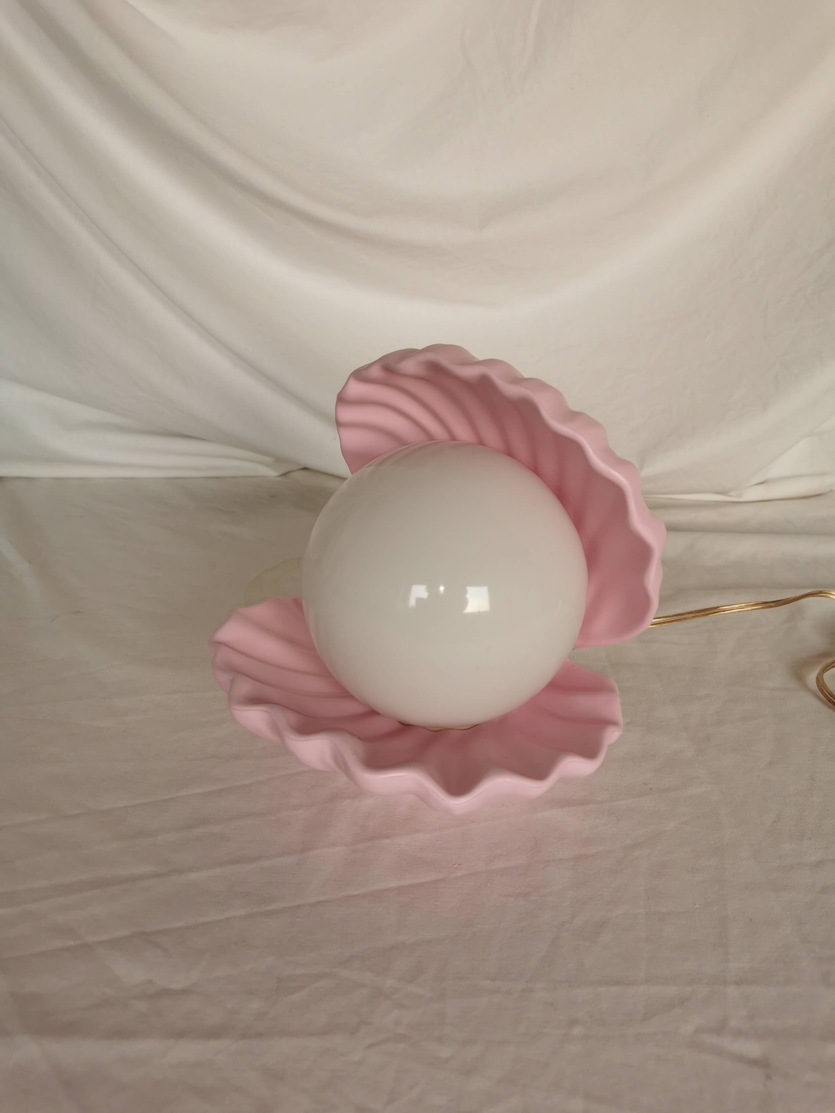 Pink shell and opaline pearl lamp, Saint-Jacques, France, 1970