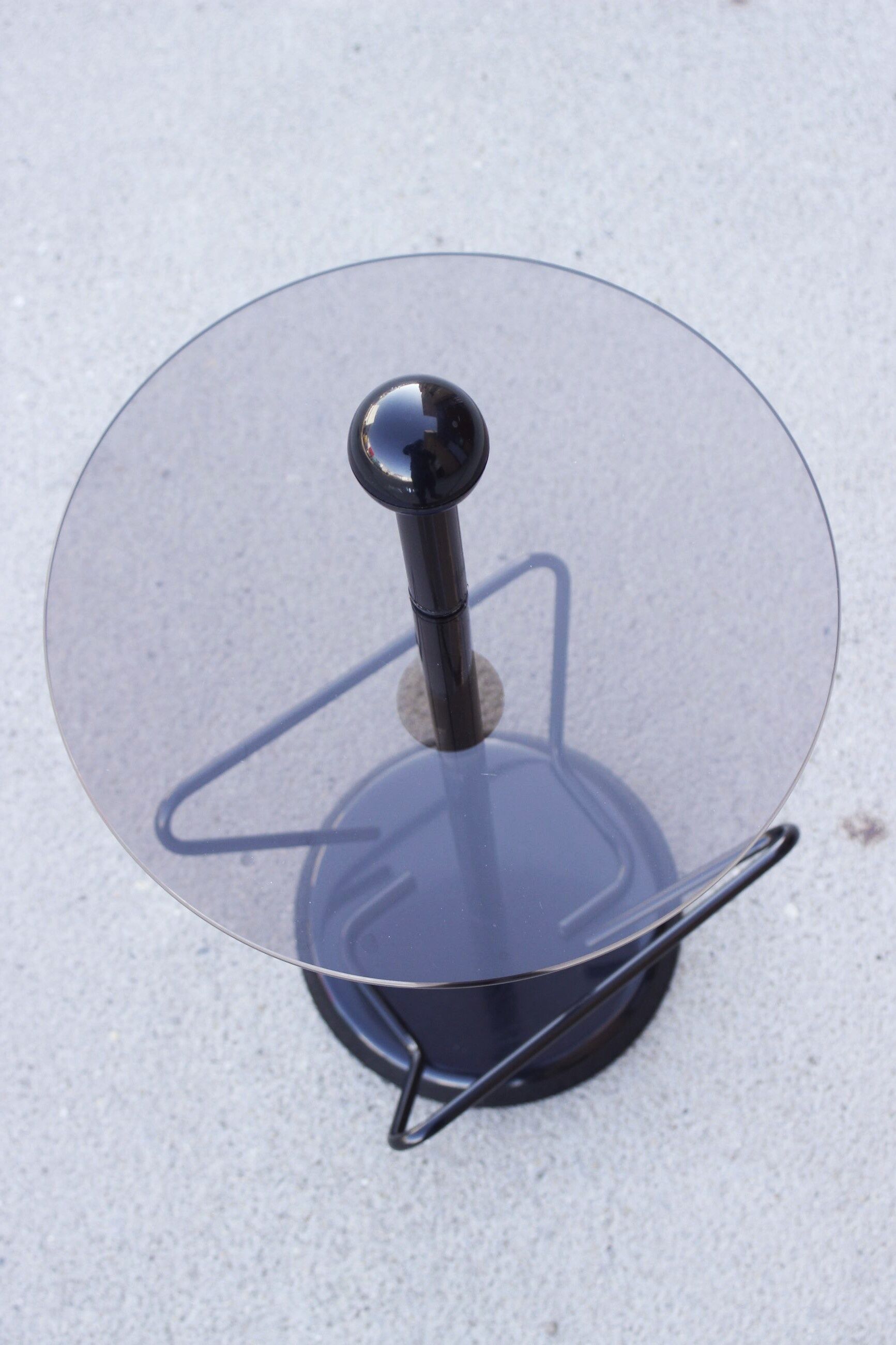 Laqué Steel and Smoked Glass Side Table, Italy, 1980s