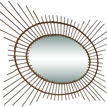 Grand miroir soleil en rotin 1960