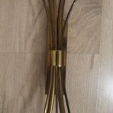 Mid-Century French Brass Sconces • Bullrush Design • Opaque Glass Shades