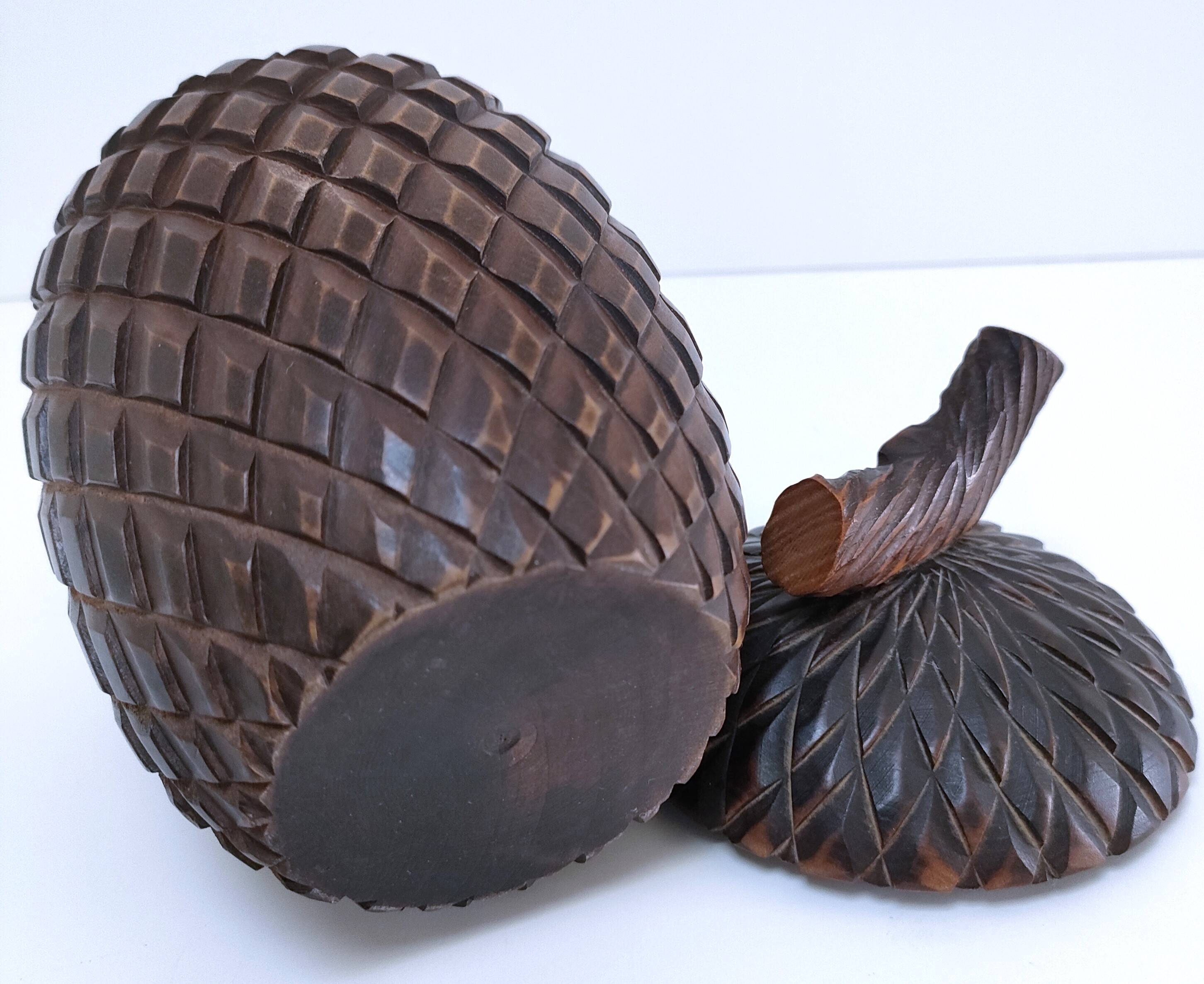 Solid vintage pine cone wood box