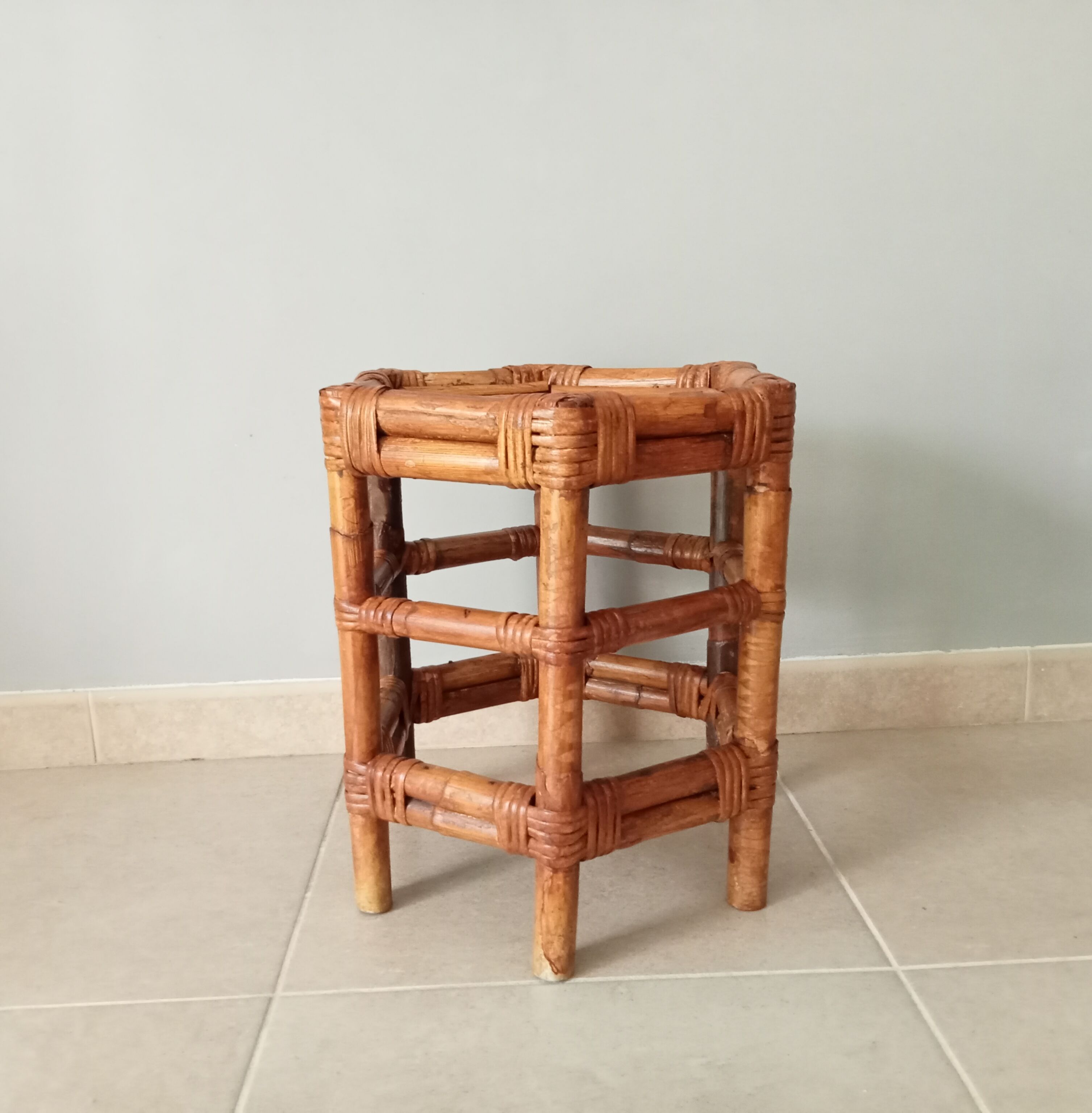 Vintage side table in bamboo and rattan 70s