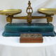 old enameled kitchen with its weight scale