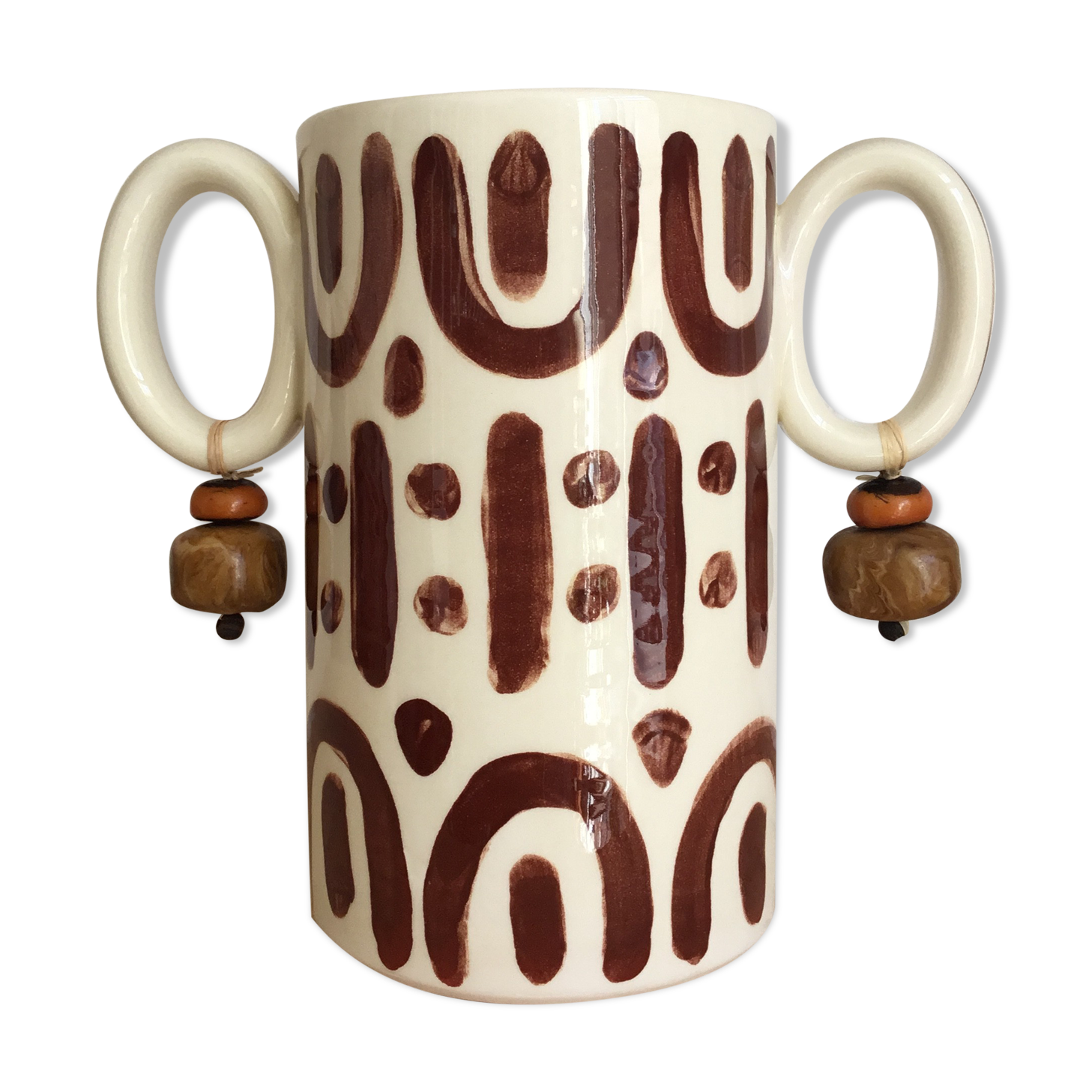 Hand-painted glazed ceramic tube vase