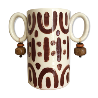 Hand-painted glazed ceramic tube vase