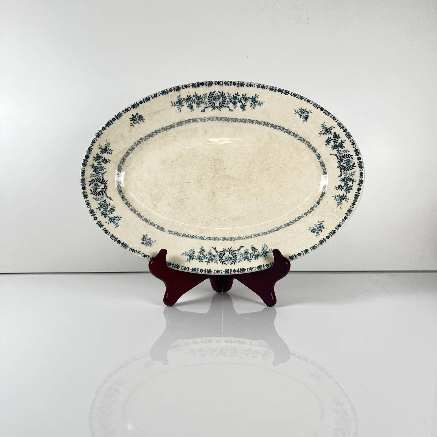 Oval patinated dish "Thermidor" Blue/green iron earth, late 19th century