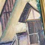 Oil on canvas painting Normande R.Oswald 1960 gilded wood frame