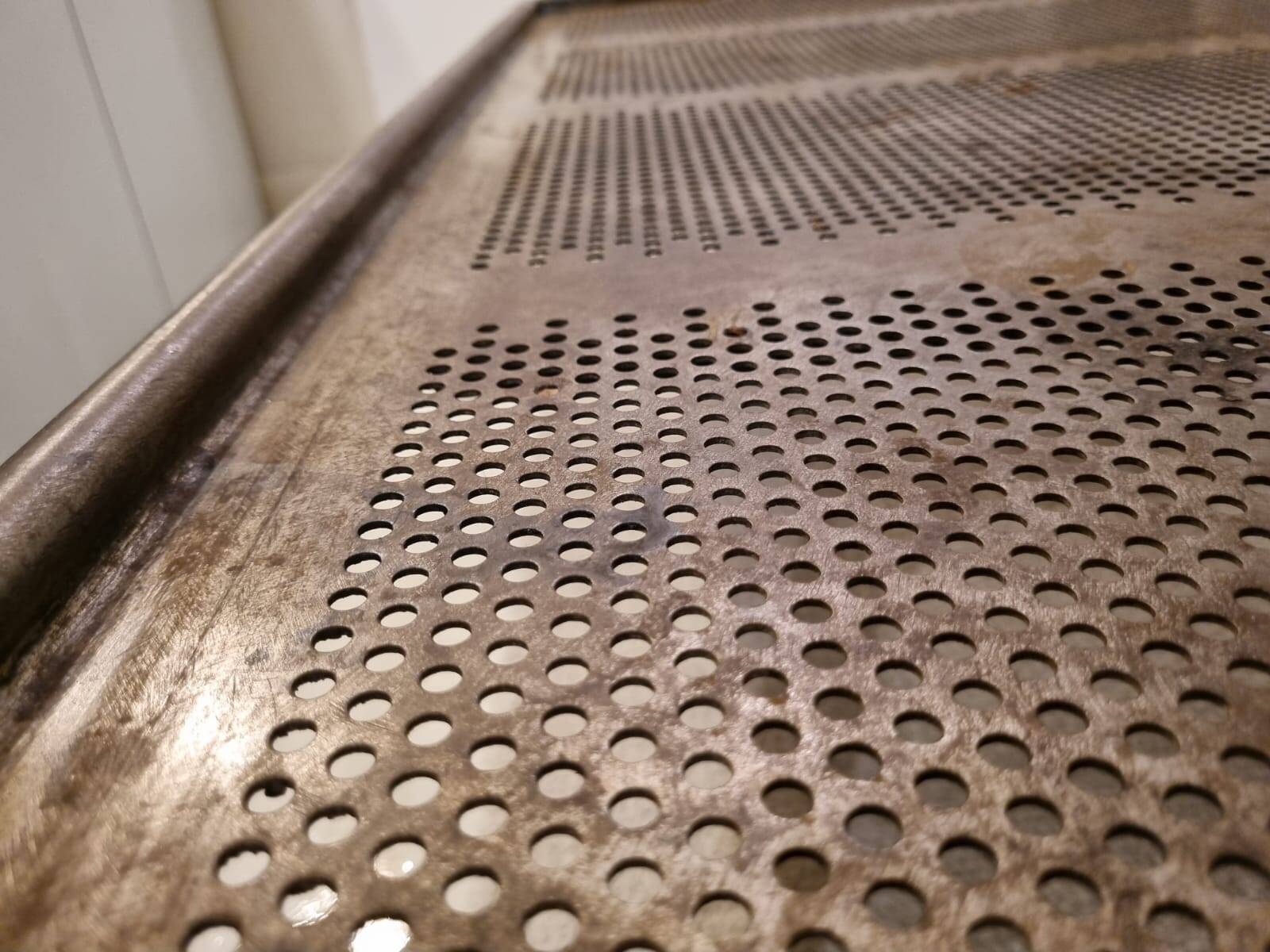 Industrial coffee table | Vintage perforated steel postal sorting table