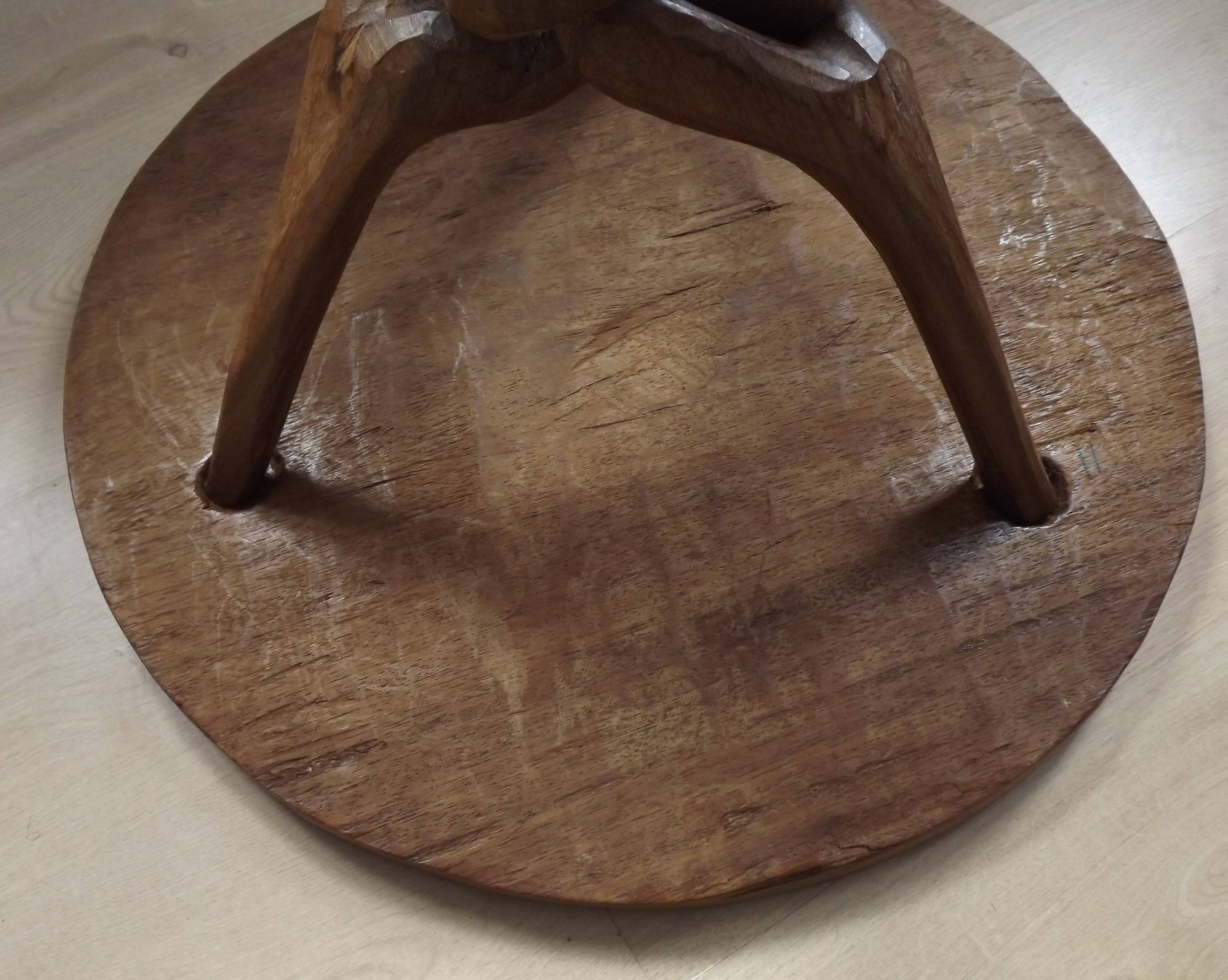 Carved African Hardwood Occasional Table with Geometric Top and Interlocking Legs