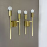 Set of 2 brass italian stilnovo style theatre wall light sconces, italy, 1970s