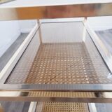 Trolley with wheels, wicker, brass and steel