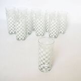 Set of 11 white checkerboard glasses