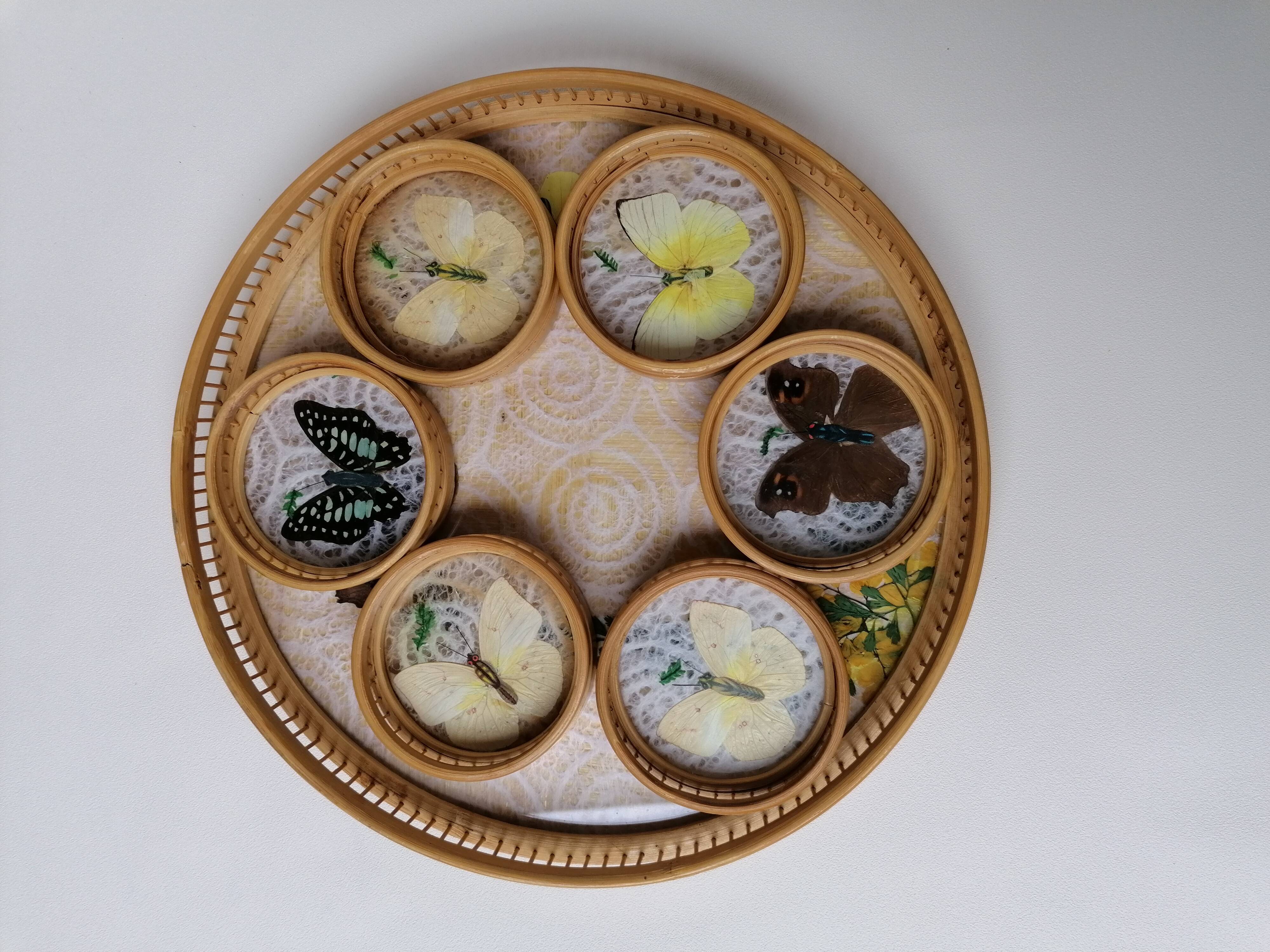 Butterfly rattan tray and coaster